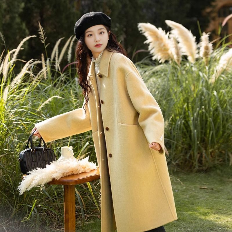 Loose Fit Double Faced Wool Coat With Turn Down Collar