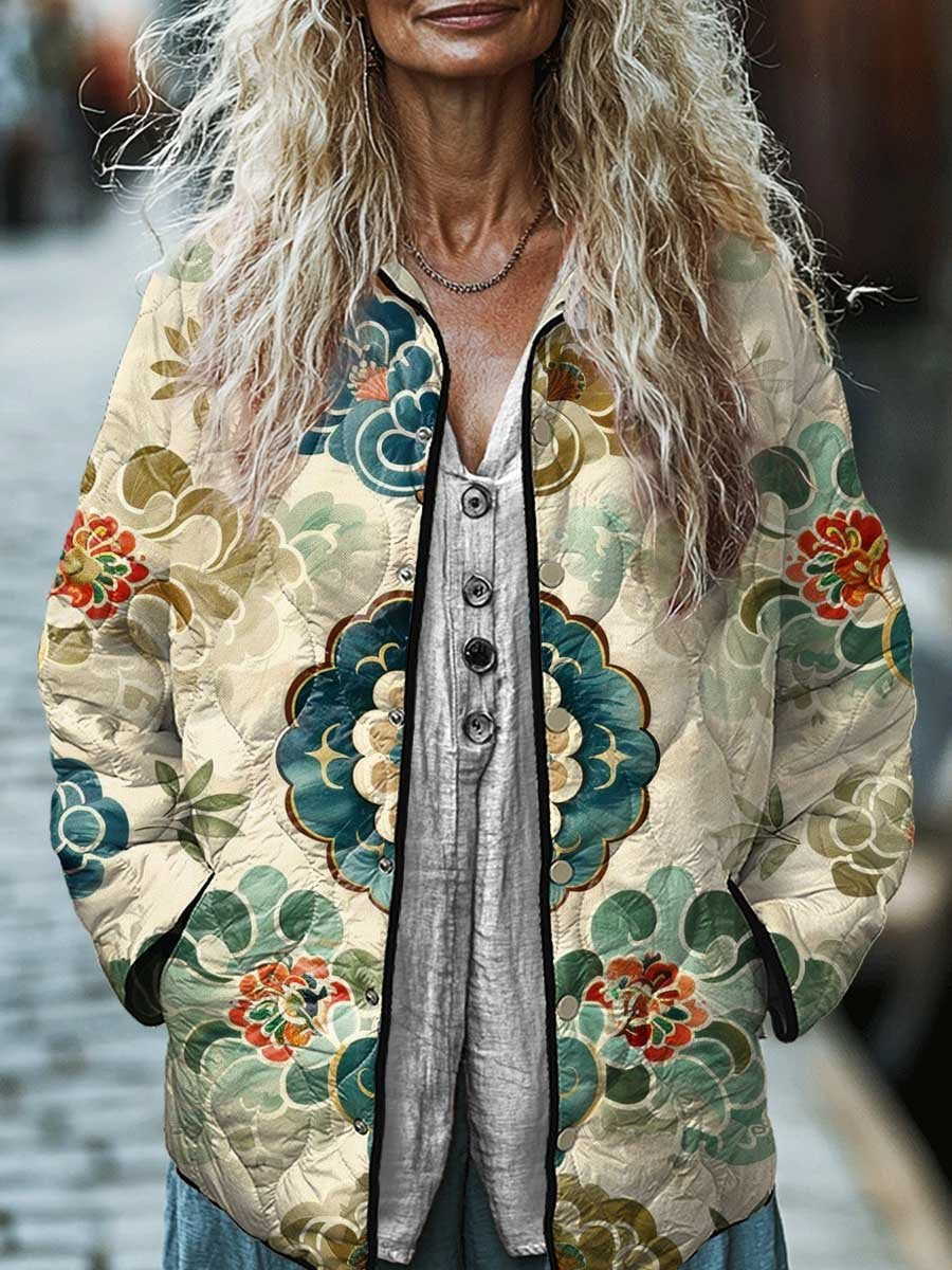 Women's Digital Floral Cotton Padded Jacket With Space Cotton Fill