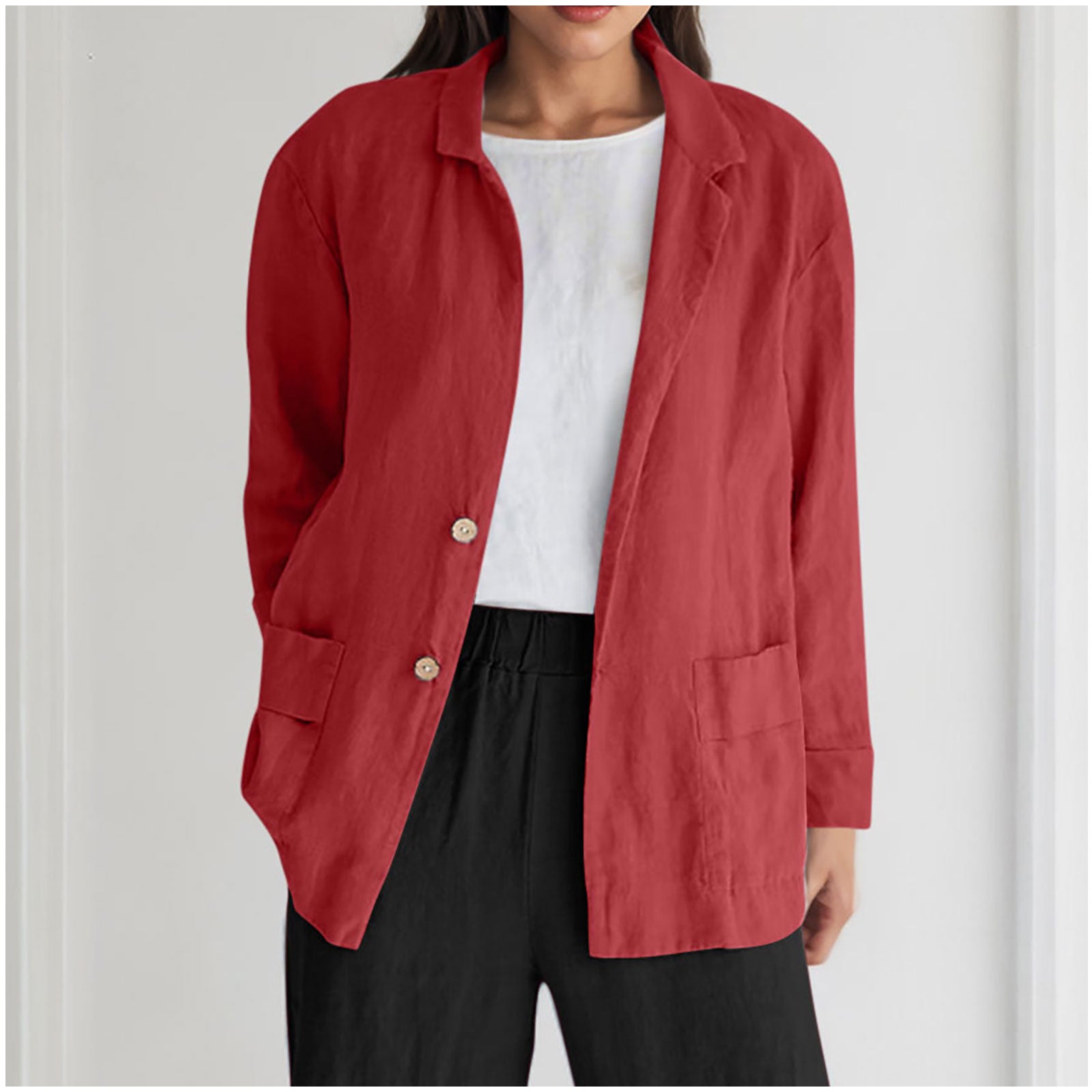 Lightweight Cotton-Linen Mid-Length Button Coat For Women