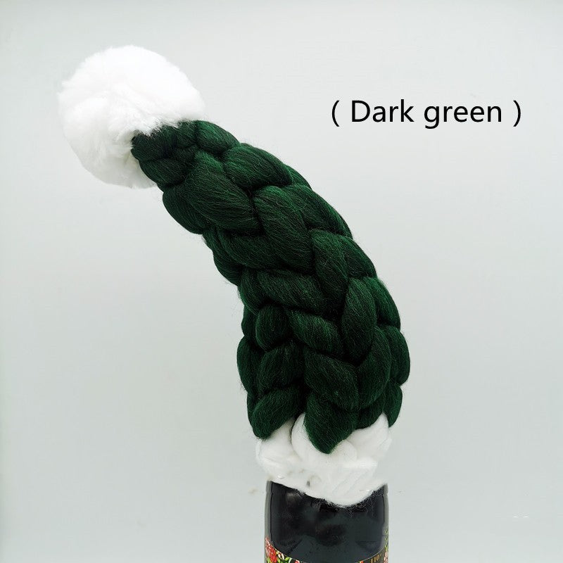 Christmas Braided Heavy Yarn Santa Hat Wine Bottle Topper in Assorted Colors-Green-Theone Apparel