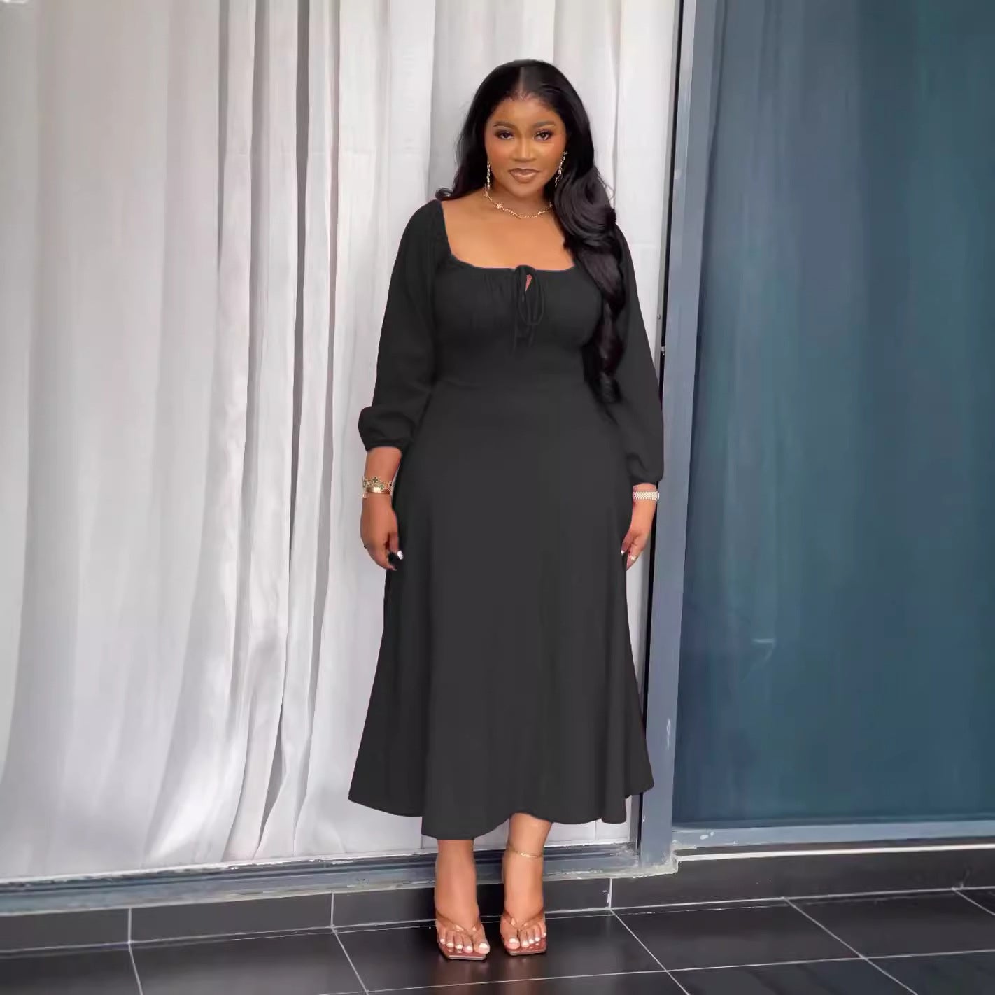 Flattering Cinched Waist A-Line Dress with Timeless Grace-Theone Apparel