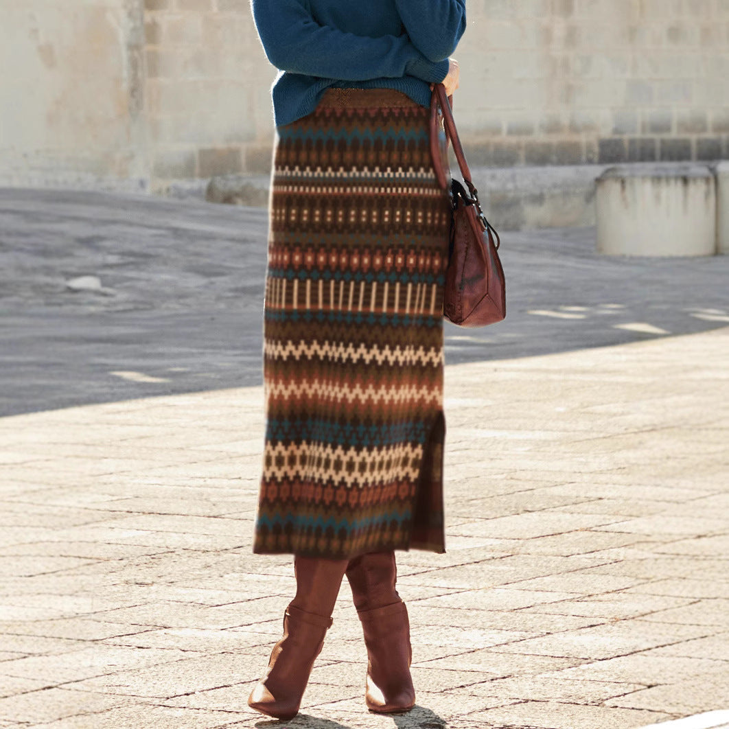 High Waist Printed Slit Skirt For Confident Modern Style-Theone Apparel