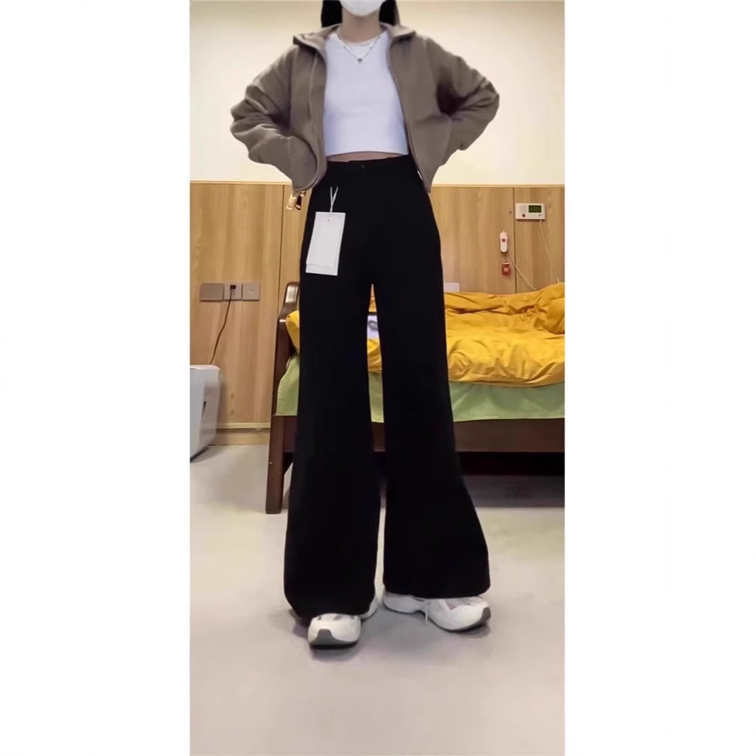 Loose Slimming Straight Pants with Wide-Leg Comfort-Black-Theone Apparel