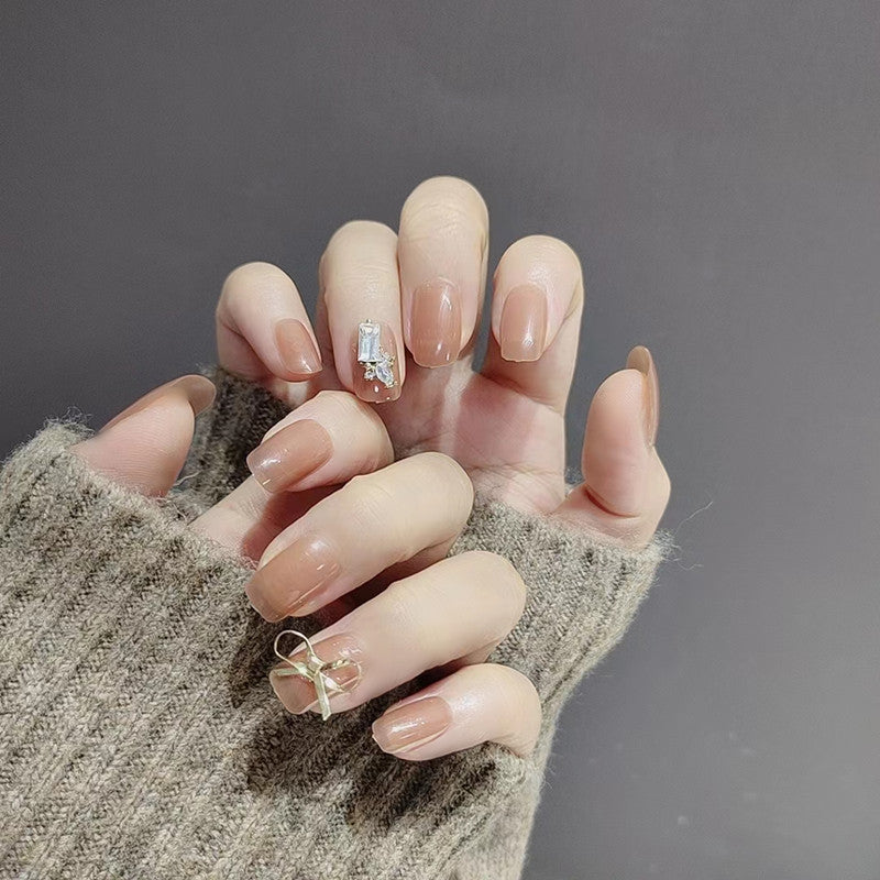 Women's Long Almond Shaped Nail Set with Gradient Colors-Brown-Theone Apparel