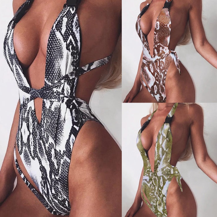 Women's One Piece Brazilian Stlye Snakeskin Pattern Swimsuit-Theone Apparel