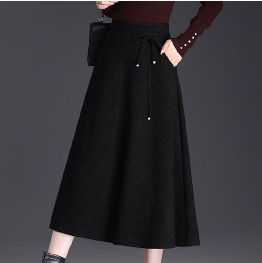 Women's New Autumn Winter High Waisted Casual Skirt Below Knee