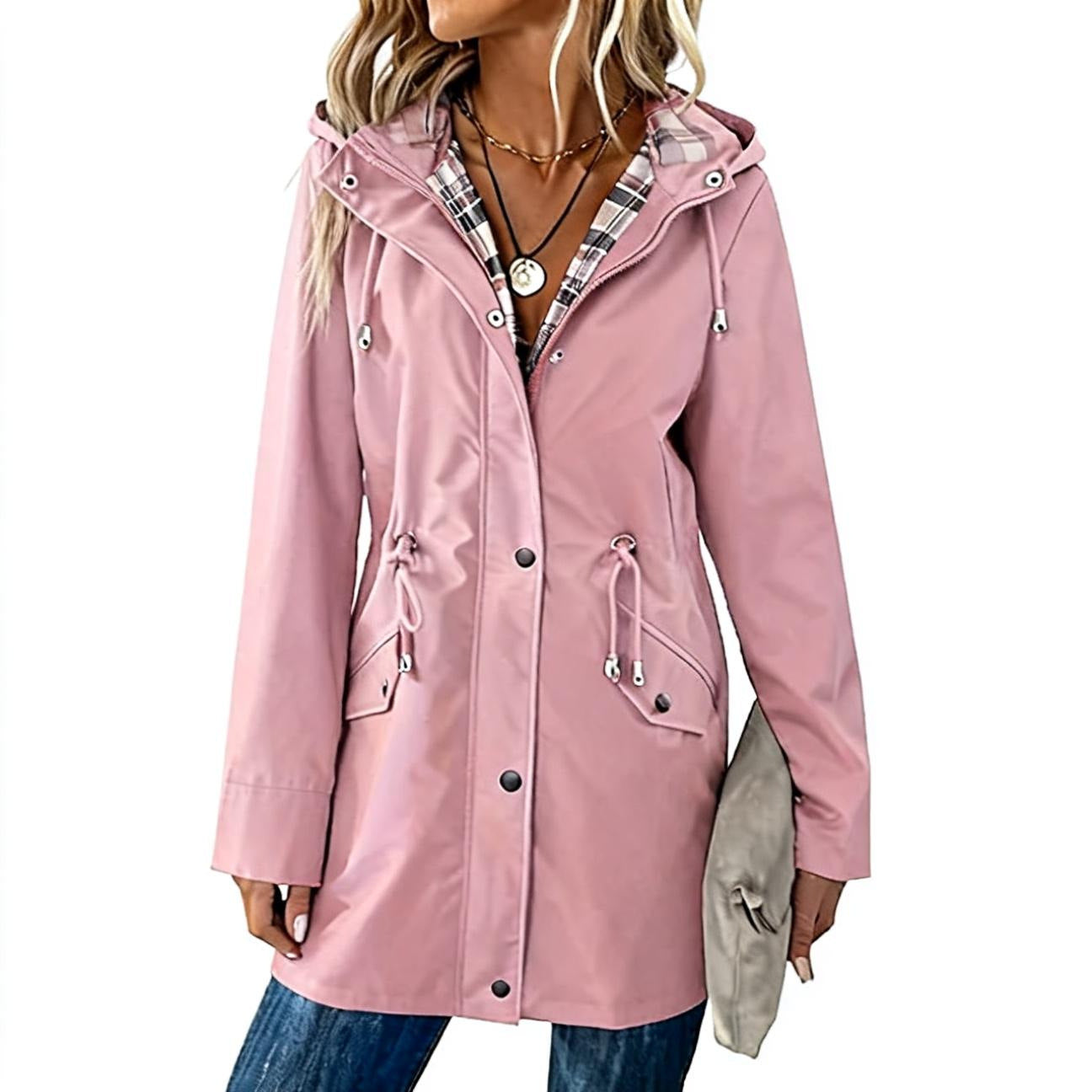 Plaid Hooded Drawstring Nipped-Waist Coat For Stylish Everyday Wear