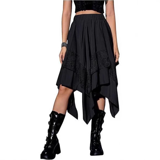 Renaissance Tiered Mid Length Pleated Skirt With Asymmetrical Hem