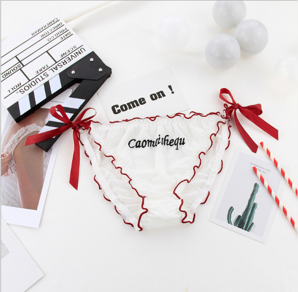 Embroidered Letters and Solid Colored Hip Tie Panties-Red-Theone Apparel