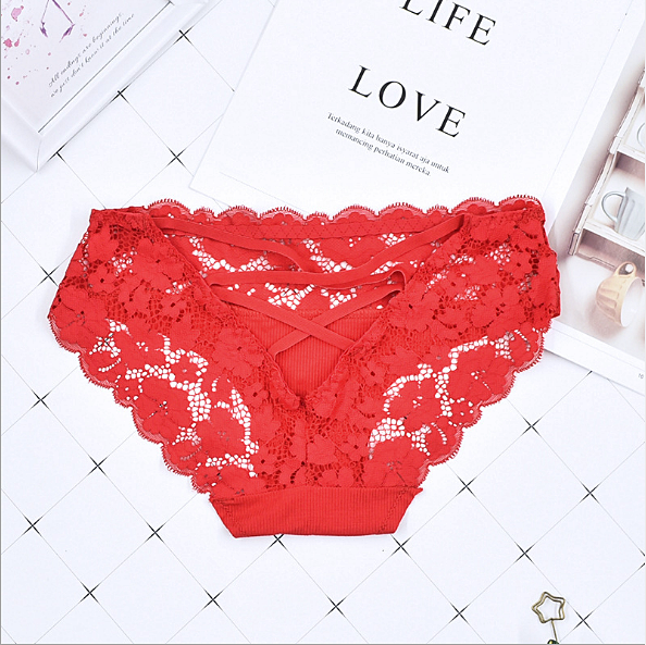 Low Waist Floral Lace See Through Panties-Red-Theone Apparel