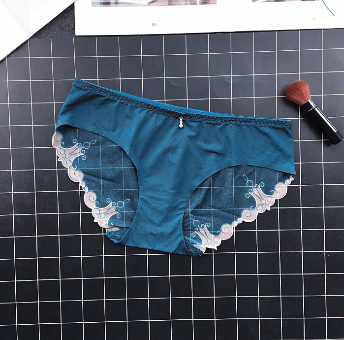 Simple Opaque Lace Fringe with jewel Panties-Blue-Theone Apparel