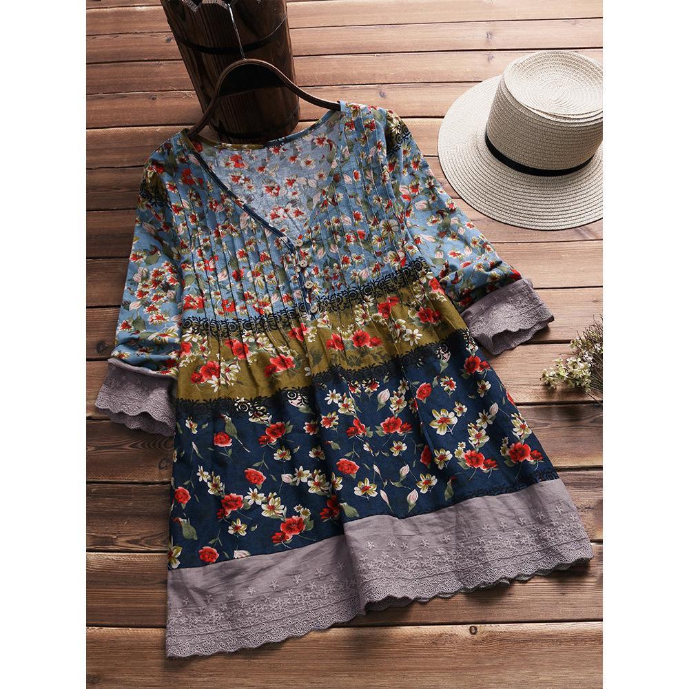 Vintage Boho Prints Smock Top