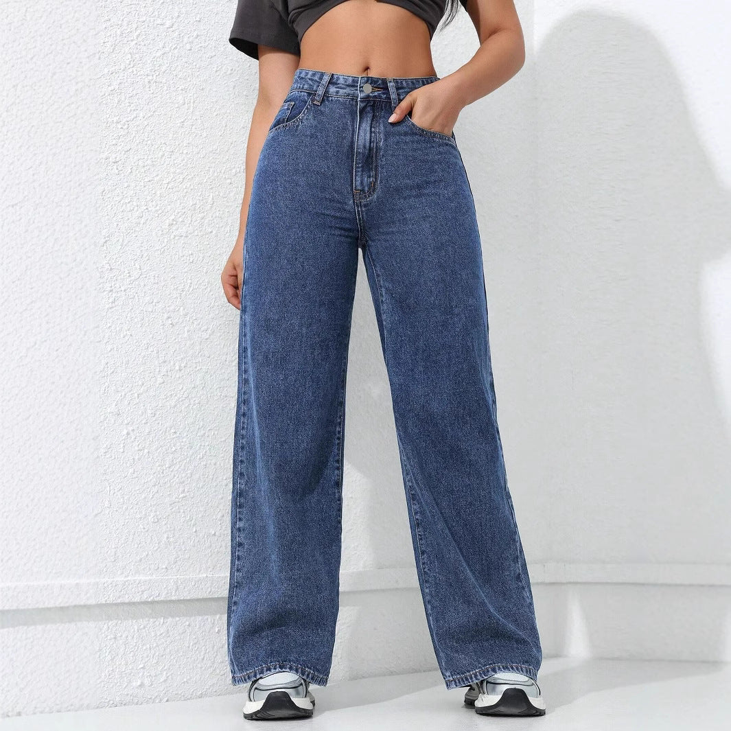 Pantalones de mezclilla de pierna ancha y de pierna recta relajada para confort para comodidad