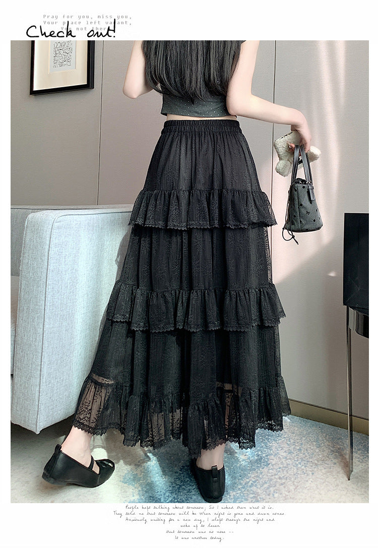 Spitzenkuchenkleid mit Netto -Falbala -Blasenrock