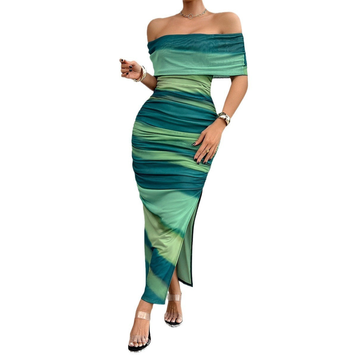 Contrast off-shoulder buisjurk met moderne elegantie