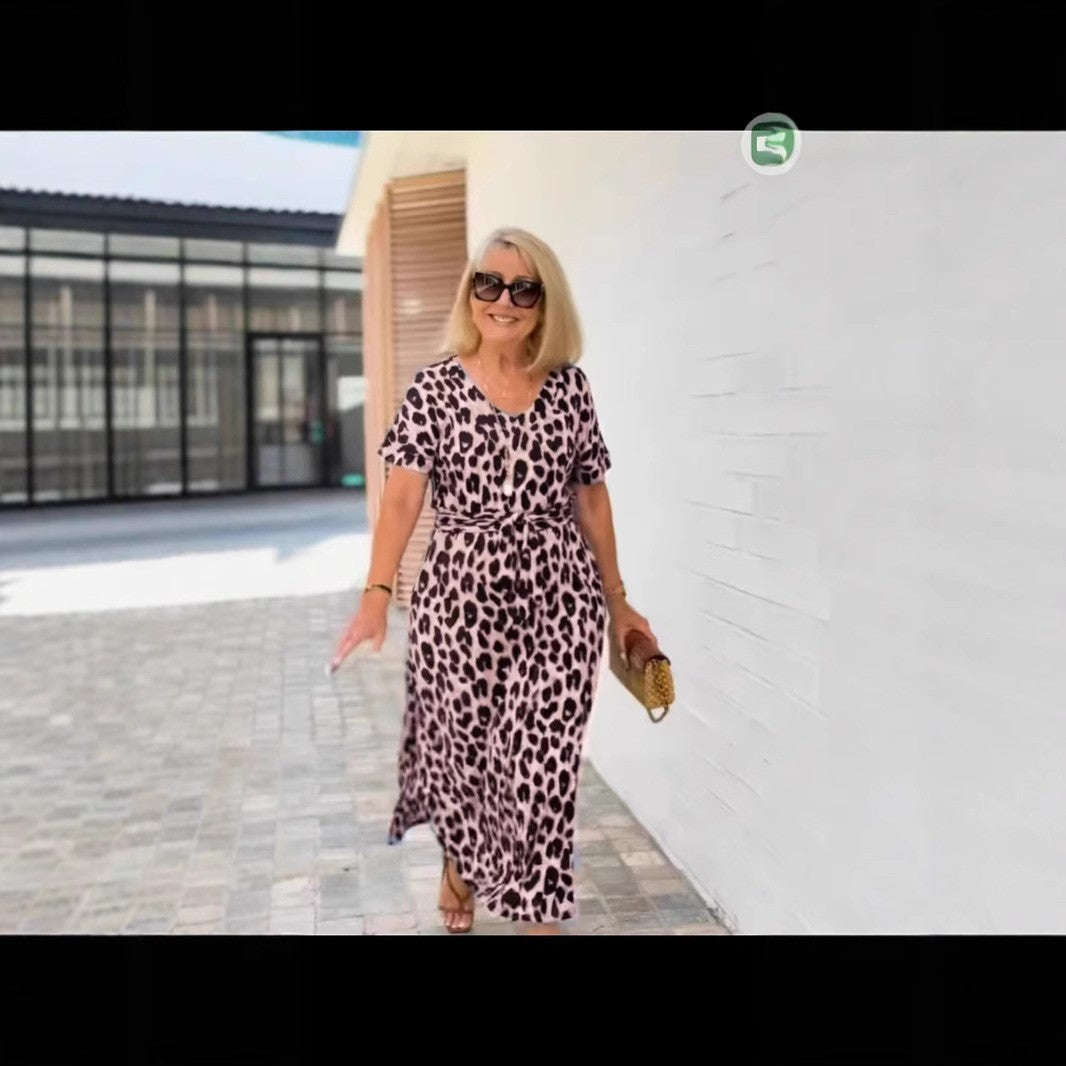 Leopard Print Short-Sleeve V-Neck Dress for Wild Charm