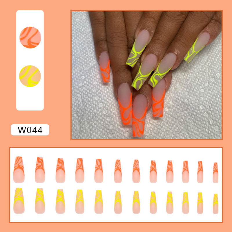 Women's Vibrant Coffin Shaped Nail Set with Neon Tips