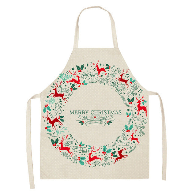 Merry Christmas Cotton-Linen Blend Self-Tie Adjustable Apron in Assorted Styles