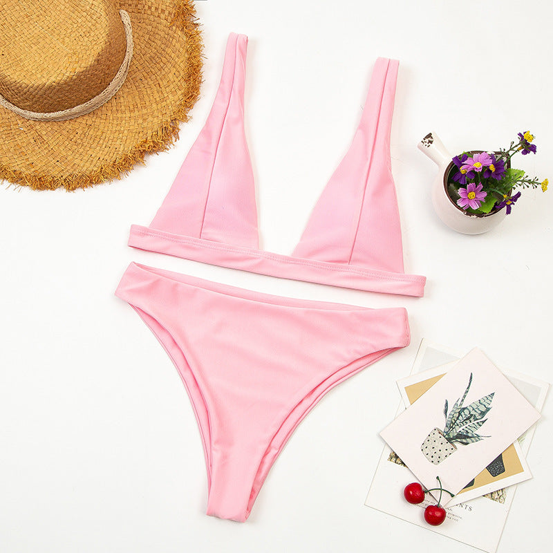 Deep v High-Waist Brazilian Bikini Swimsuit Beachwear