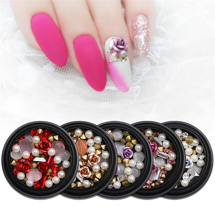 Women's Pink and White Ombre Nail Set with 3D Floral Adornments