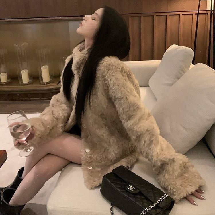 Women's Mid-length Stand Collar Loose Thick Fleece Coat