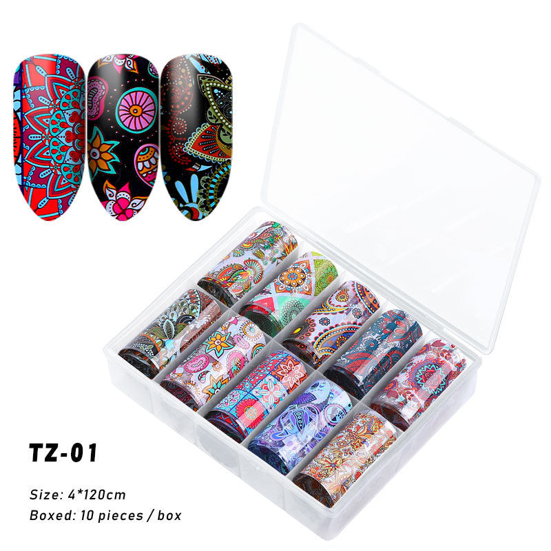 Multicolored and Multipatterned Nail Wraps 10 Piece Set