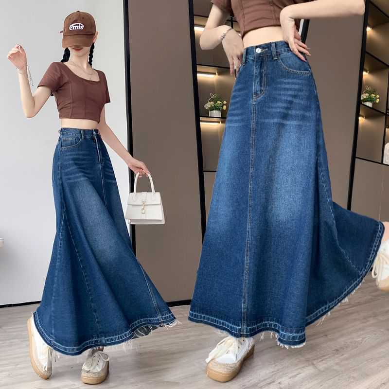 High-waisted Slim-fit Denim Midi Skirt With A Draping Effect