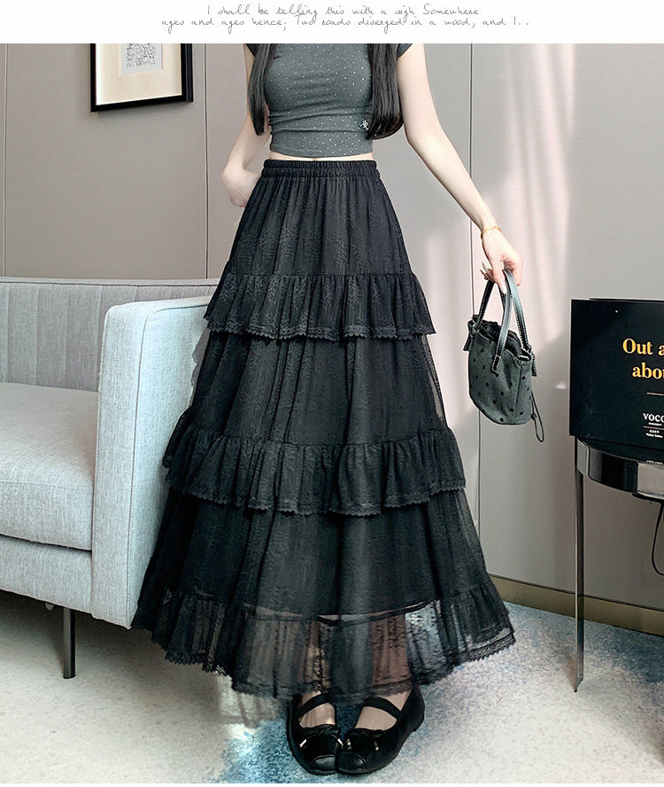 Spitzenkuchenkleid mit Netto -Falbala -Blasenrock