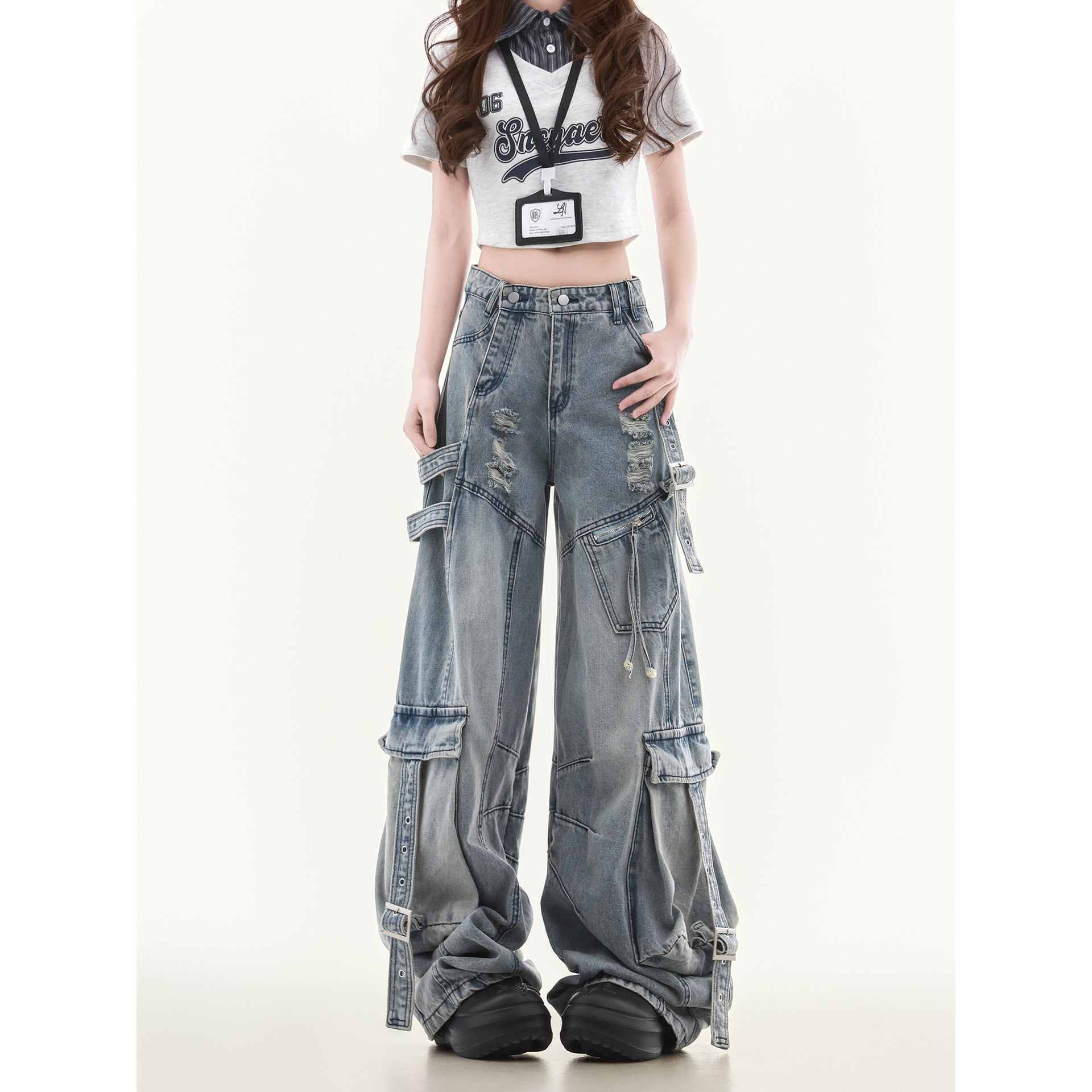 Women's Straight Loose Multi-pocket Cargo Jeans