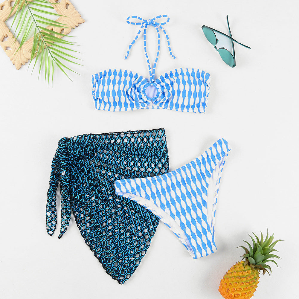 Women’s Three-Piece Tube Top Bikini and Swimwear Set