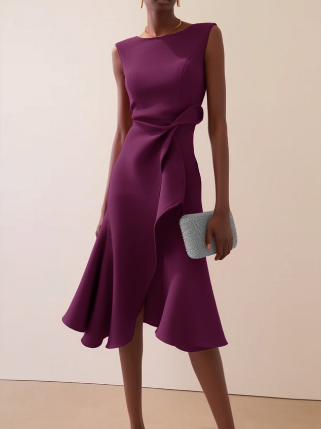 Roter ärmelloser Kleid mit rundem Hals mit elegantem Temperament
