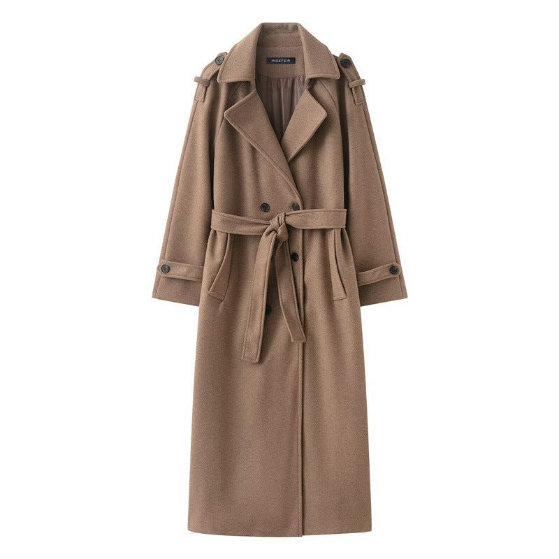 British-style Double-breasted Long Wool Coat For Women