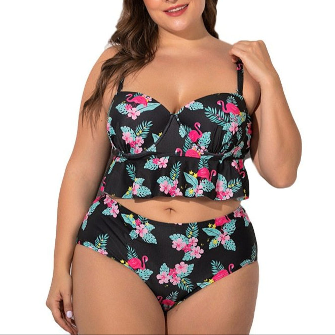 Plus-Size Gathered Boxer Split Bikini for Confident Curves