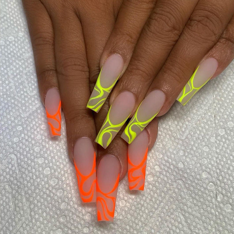 Women's Vibrant Coffin Shaped Nail Set with Neon Tips