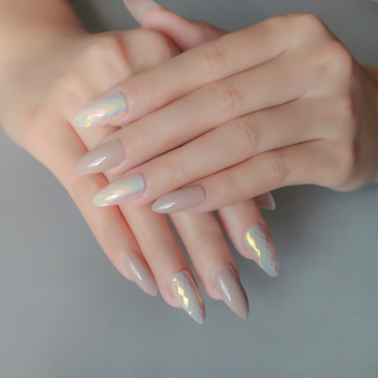 24 Piece Round and Almond Nail Set in Multiple Colors-Khaki-Theone Apparel