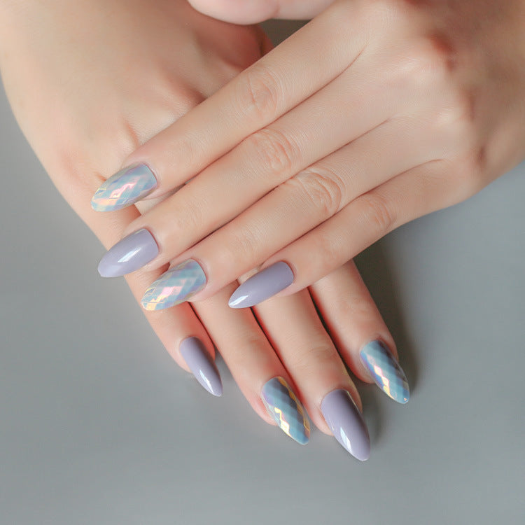 24 Piece Round and Almond Nail Set in Multiple Colors-Gray-Theone Apparel