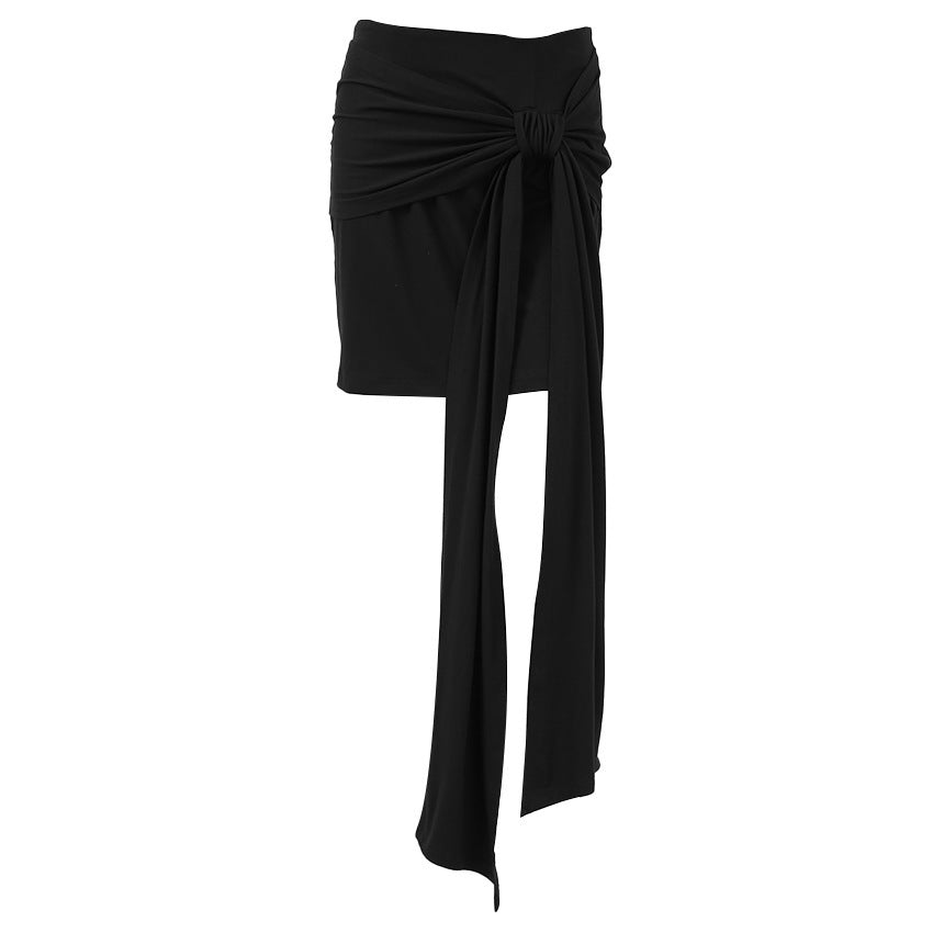 Rok satin warna solid longgar untuk gaya mewah santai
