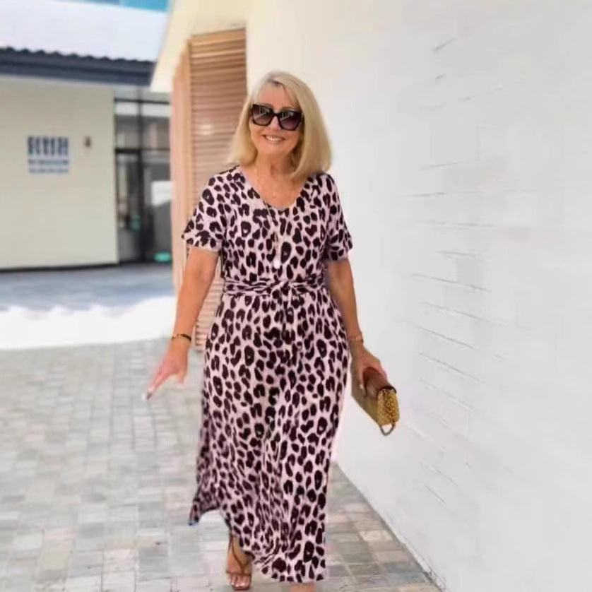 Leopard Print Short-Sleeve V-Neck Dress for Wild Charm