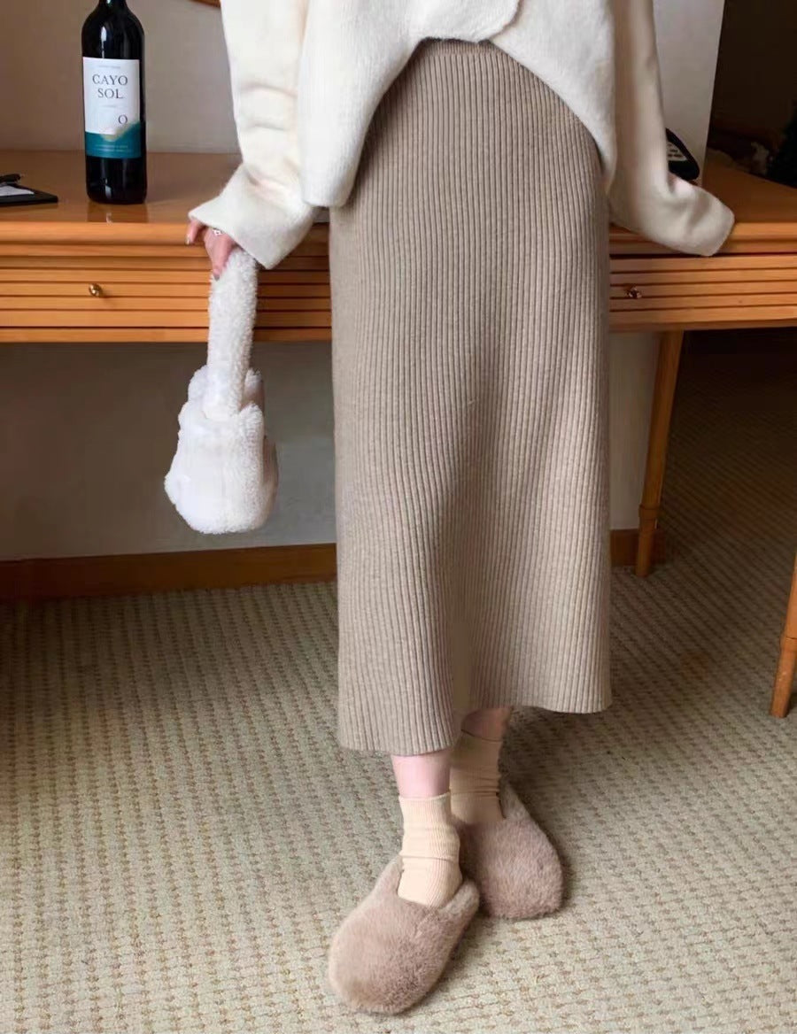 Jupe tricotée de couleur unie pour style quotidien sans effort