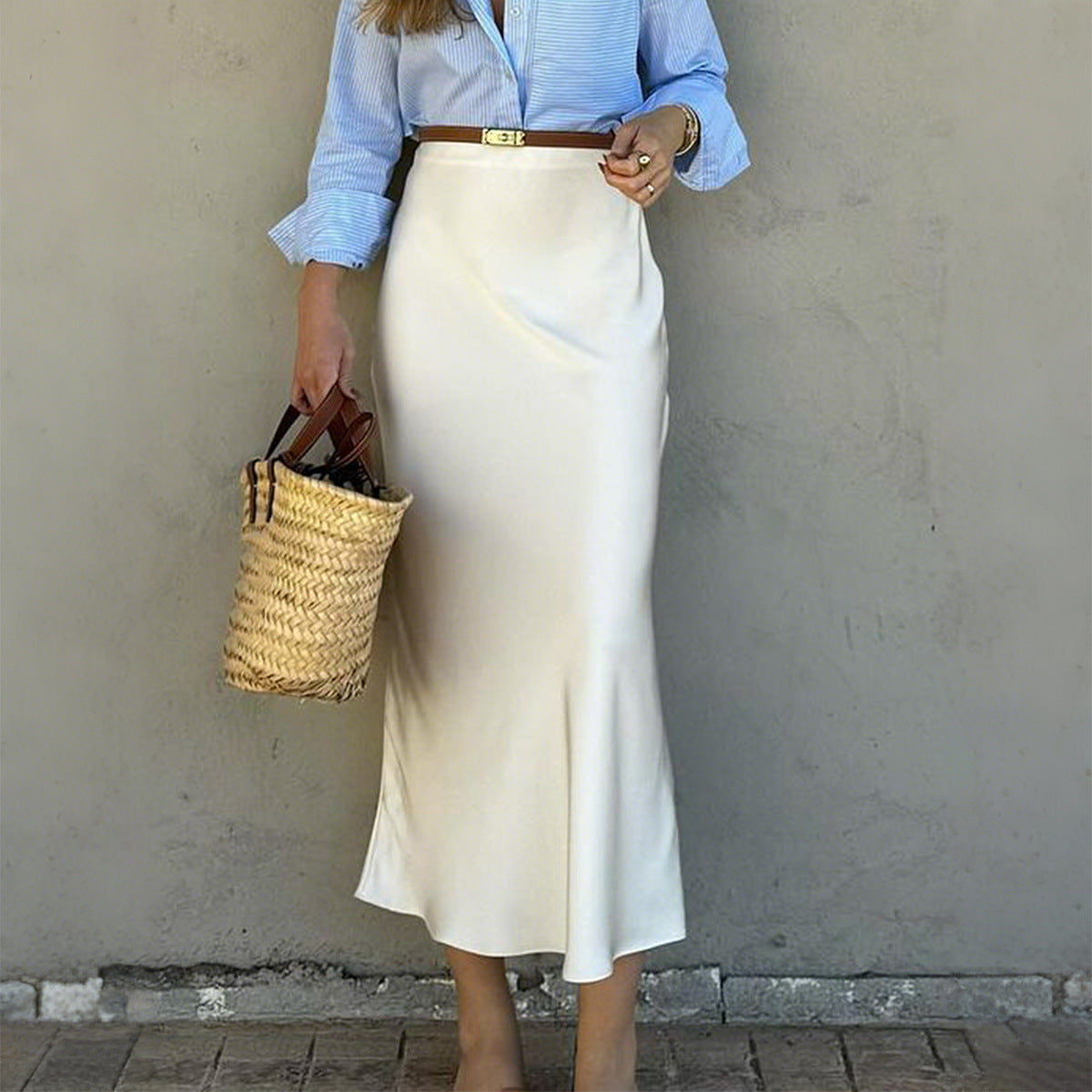 Saia de bainha de cor sólida para apelo moderno elegante