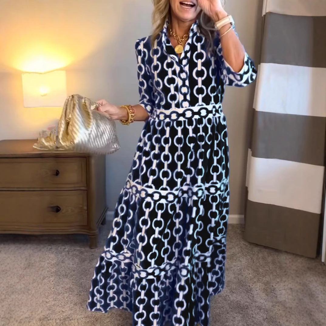 Robe maxi à imprimé géométrique avec cou rond pour le printemps et l'été