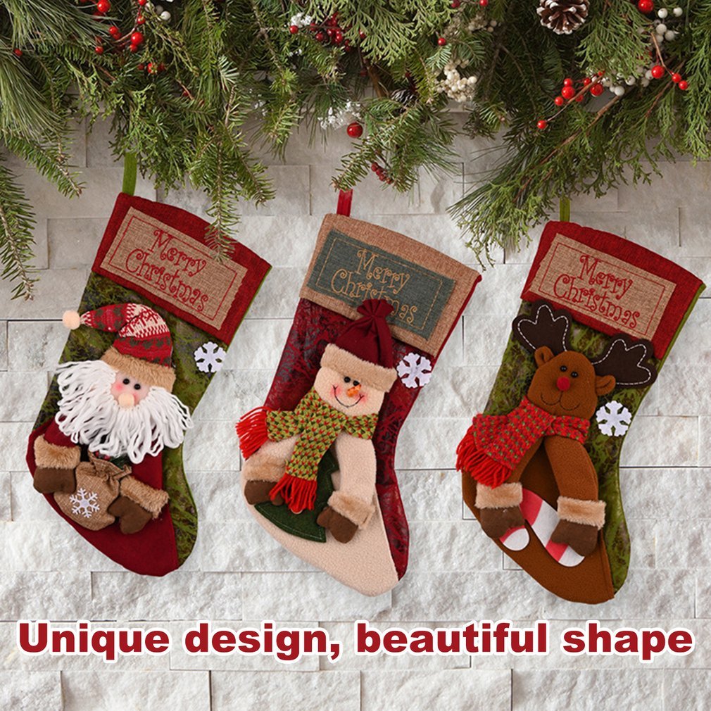 Rustic Classic Merry Christmas Snowman, Santa en Rendier kousen