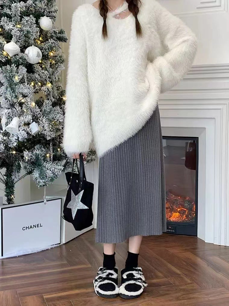 Jupe tricotée de couleur unie pour style quotidien sans effort