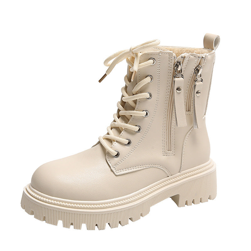 Botas de combate con tirolesa de las mujeres en blanco o negro