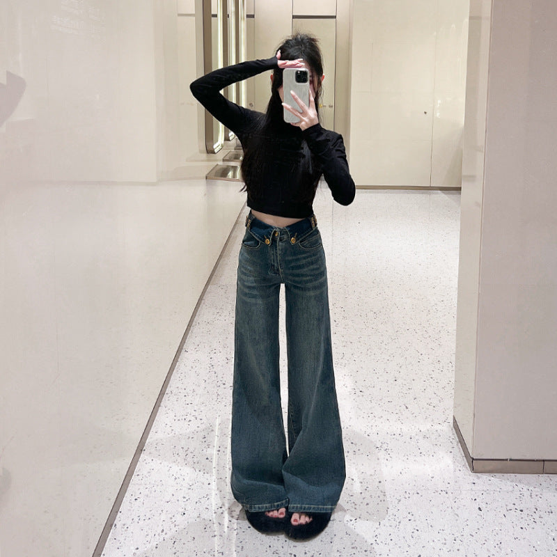 Jeans dritti svasati per lo stile autunnale a forma di pera