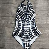 Women's One Piece Swimsuit with Black and White Abstract Patterning