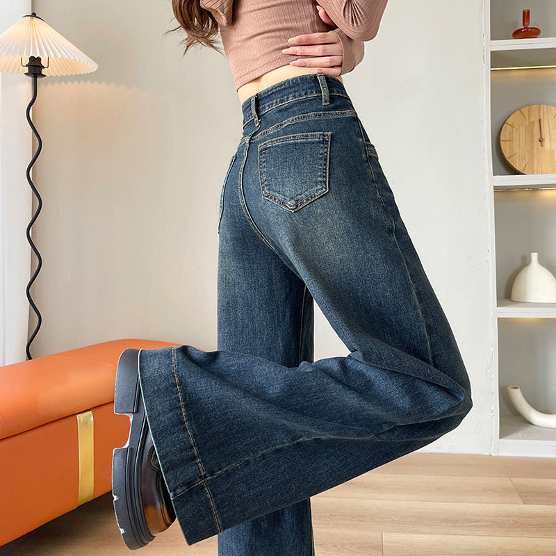 Jeans larges à la taille haute avec drapé paresseux