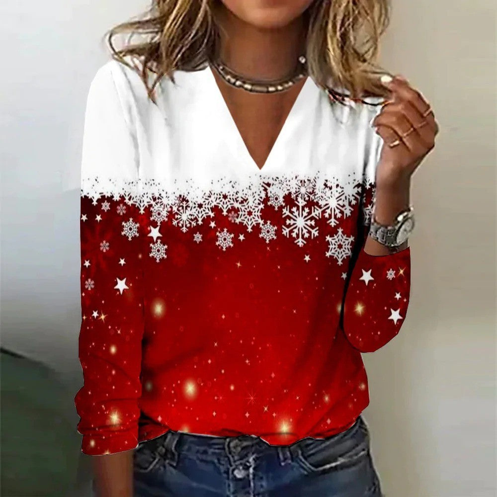 Women's Soft V-Neck Lightweight Christmas Shirt in Various Colors