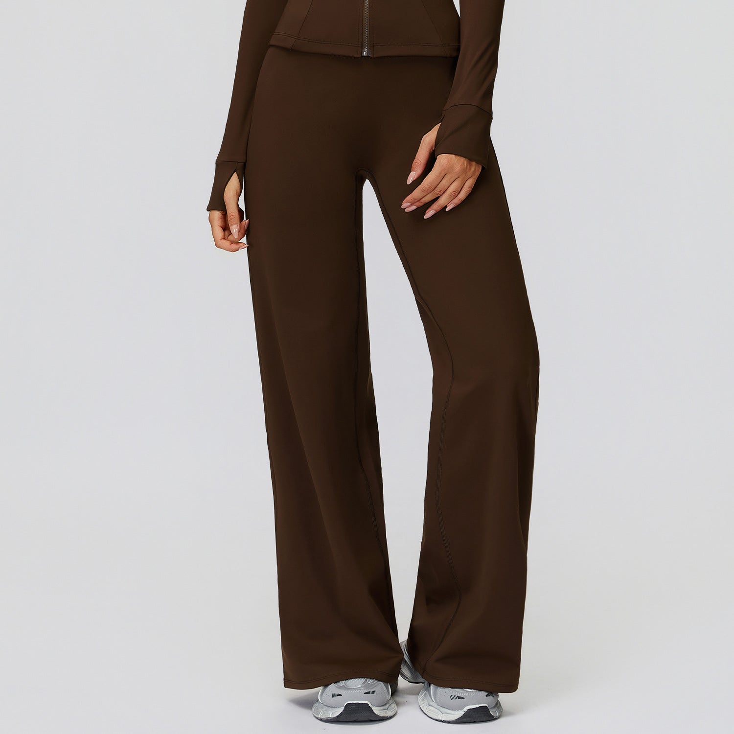 Casual Versatile Trousers Fleece-lined Keep Warm High Waist Wide-leg Trousers