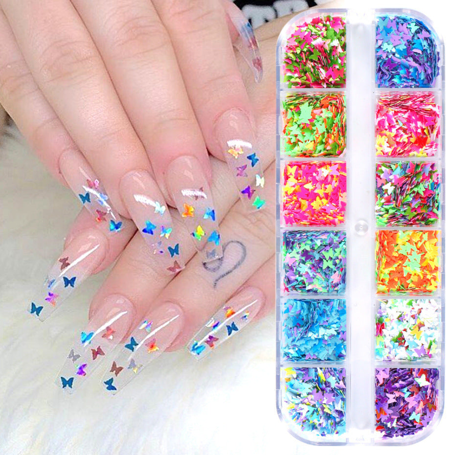 Butterfly Sticker Square Blunt False Nails Set